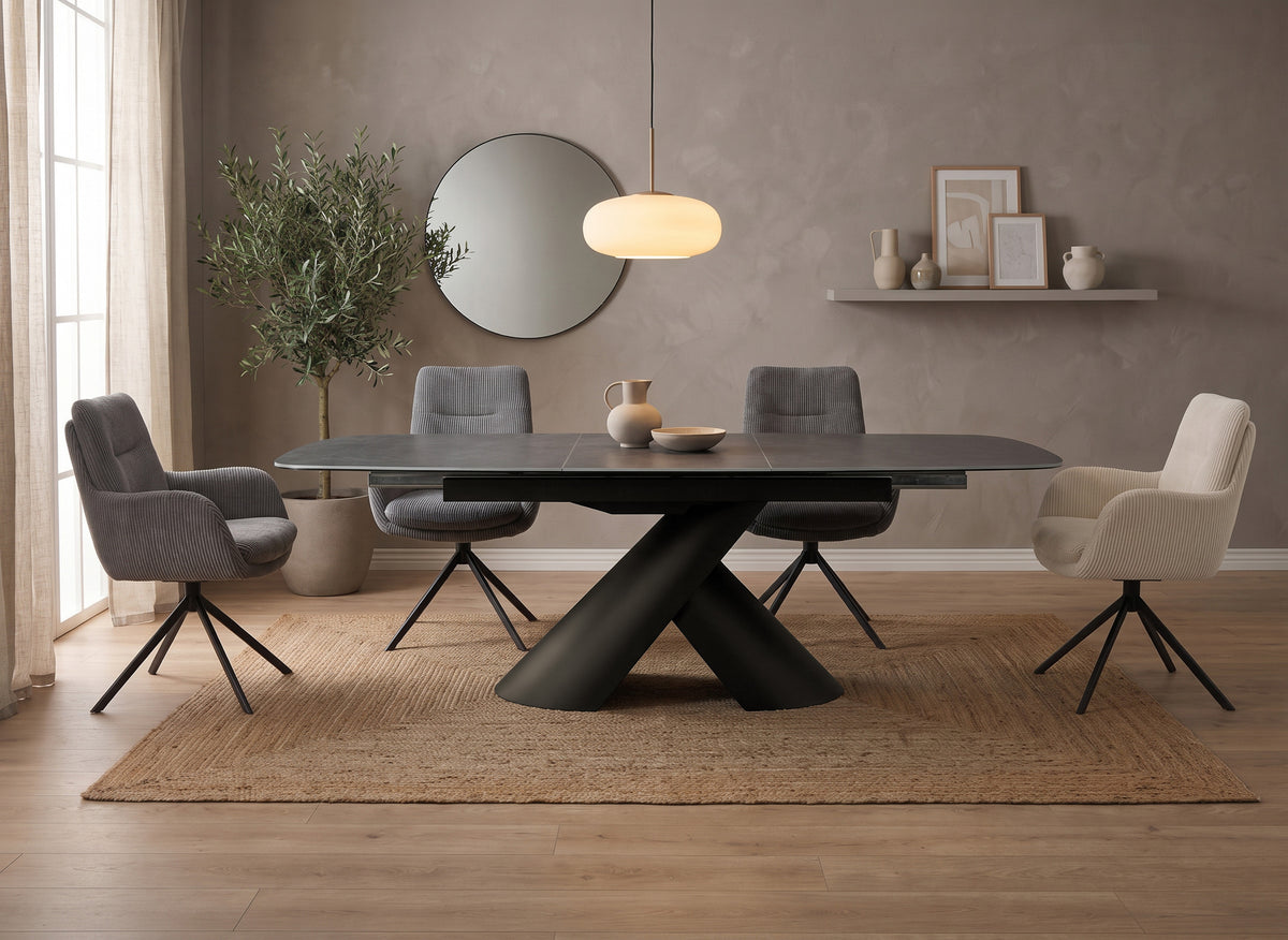 Table à manger extensible pieds métal marron plateau céramique 180-240 cm MILANO