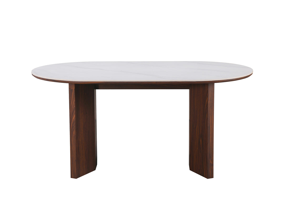 Table à manger céramique beige et bois noyer 6 personnes 160 cm AMANDINE