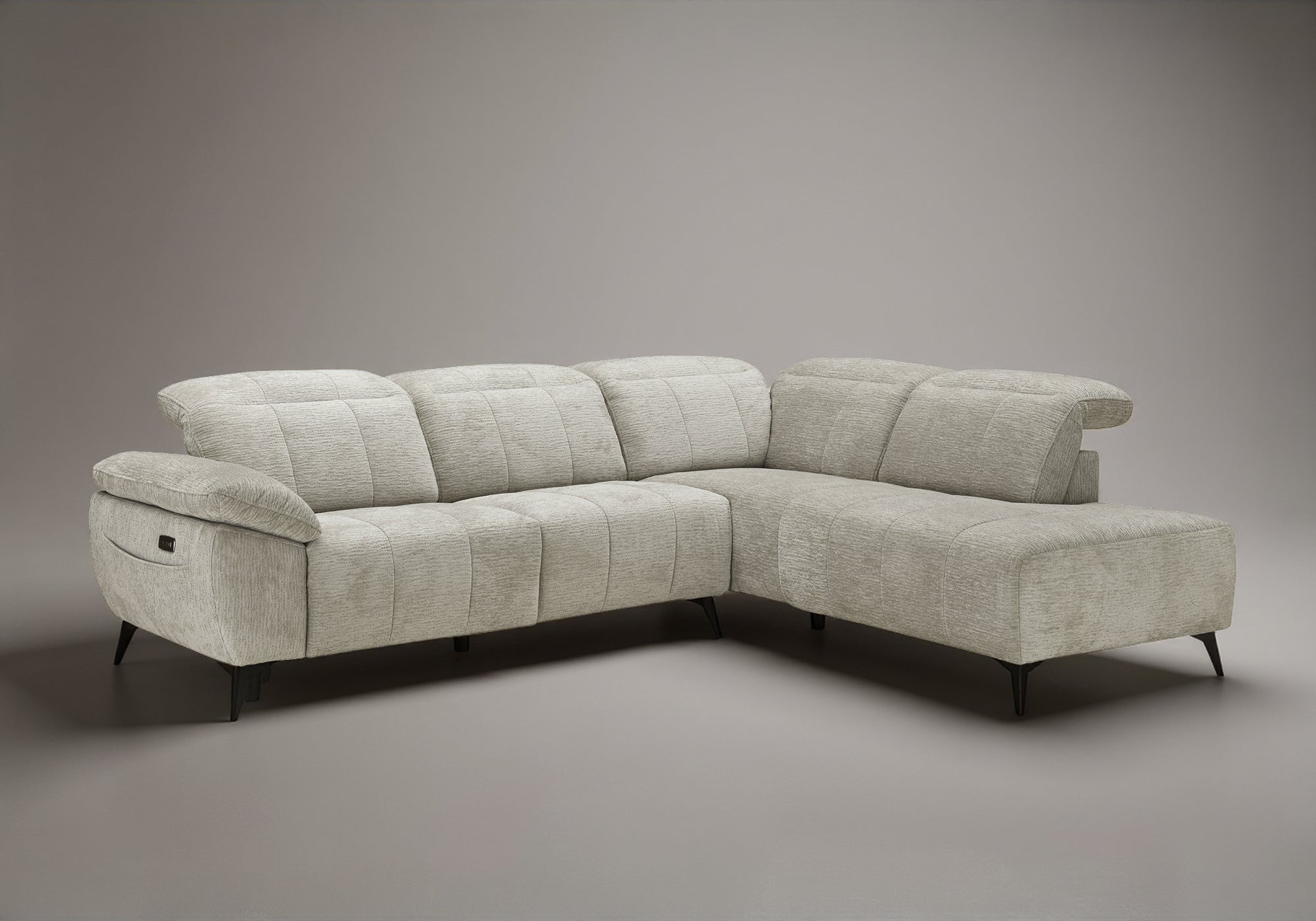 Canapé d'angle relax électrique en velours chiné beige SOLINA - Angle droit