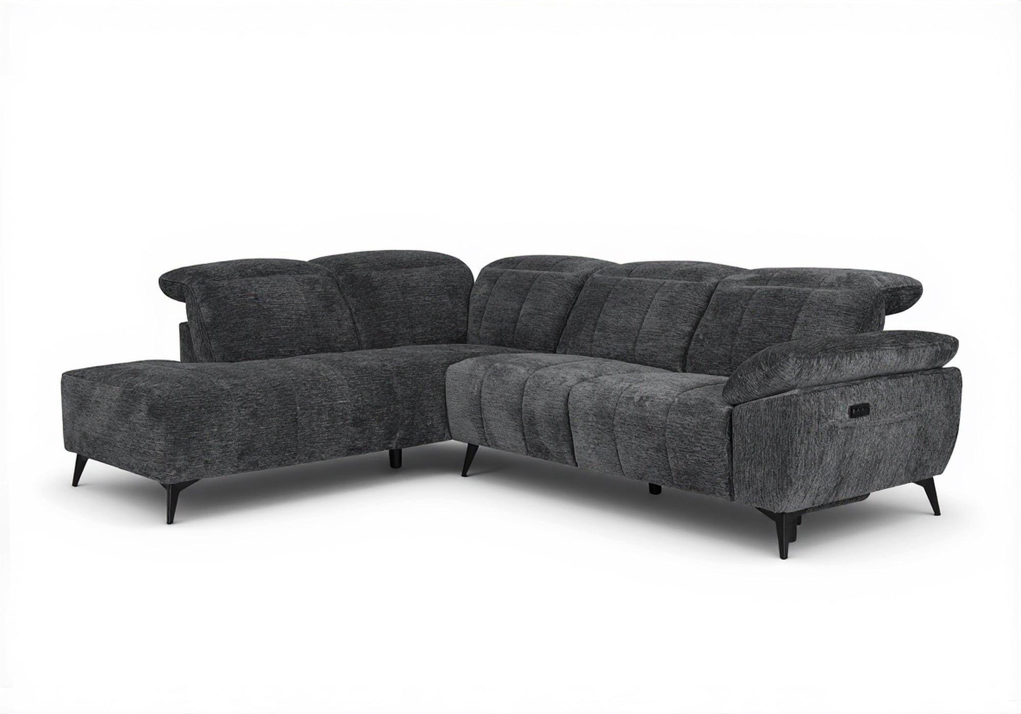 Canapé d'angle relax électrique en velours chiné gris SOLINA - Angle gauche