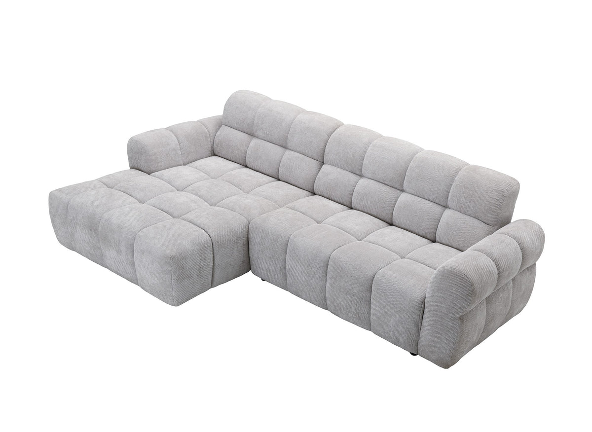 Canapé d'angle fixe en velours texturé gris clair JAROD - Angle gauche