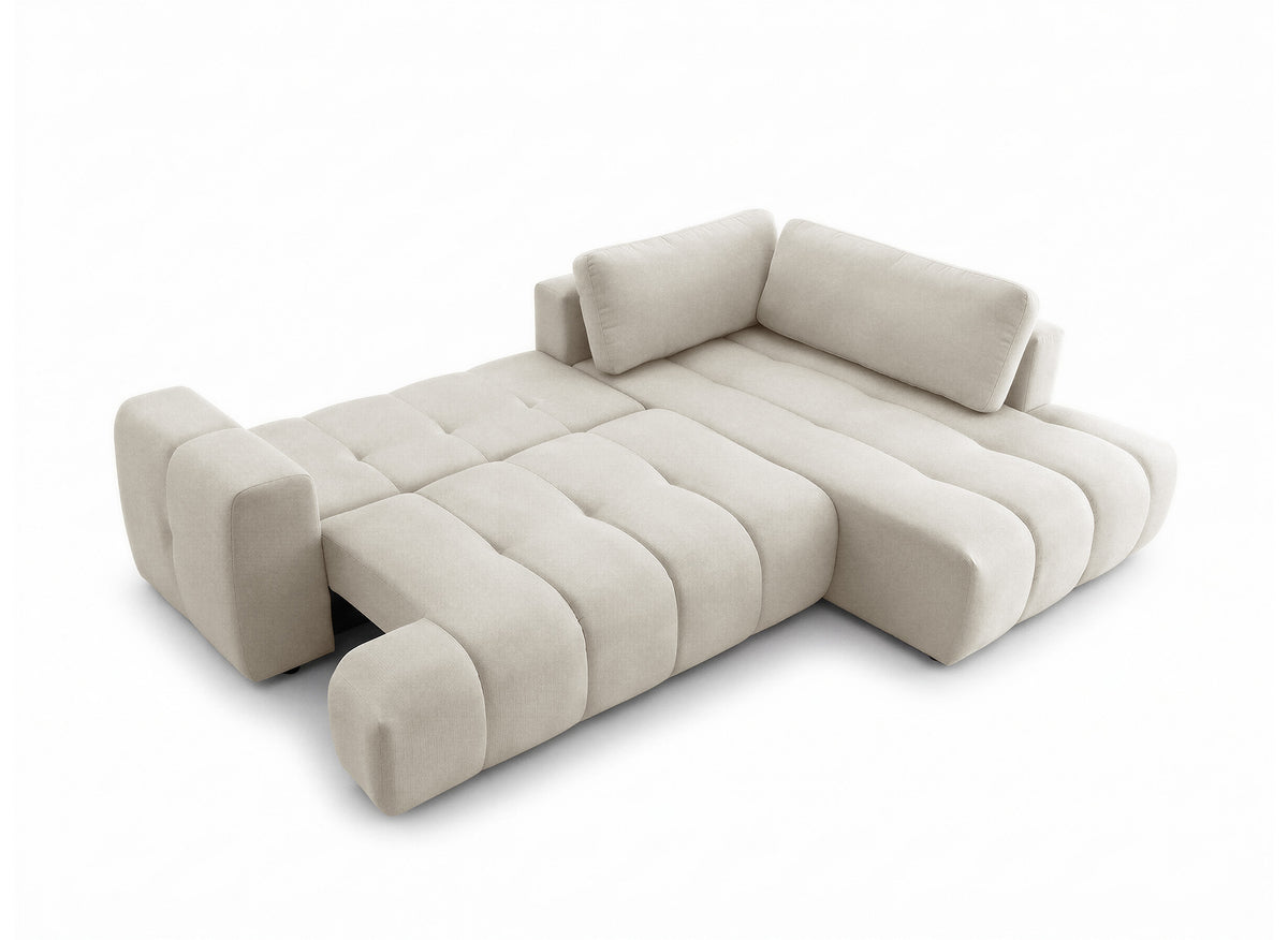Canapé d'angle convertible avec coffre en tissu beige HAVEN - Angle droit