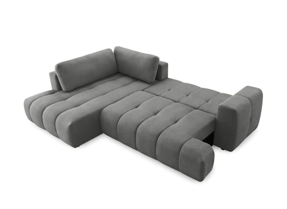 Canapé d'angle convertible avec coffre en tissu gris HAVEN - Angle gauche
