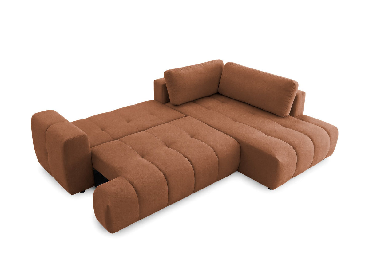 Canapé d'angle convertible avec coffre en tissu terracotta HAVEN - Angle droit