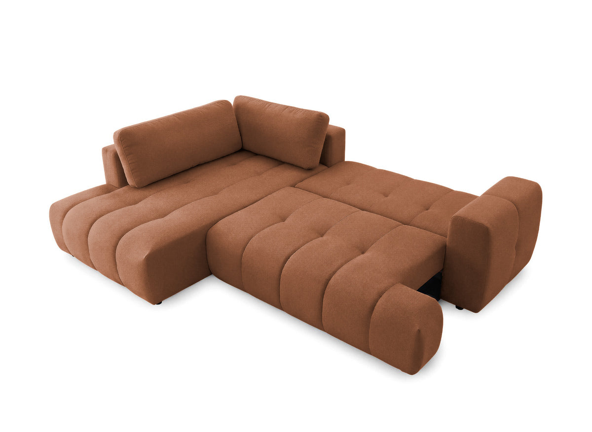 Canapé d'angle convertible avec coffre en tissu terracotta HAVEN - Angle gauche