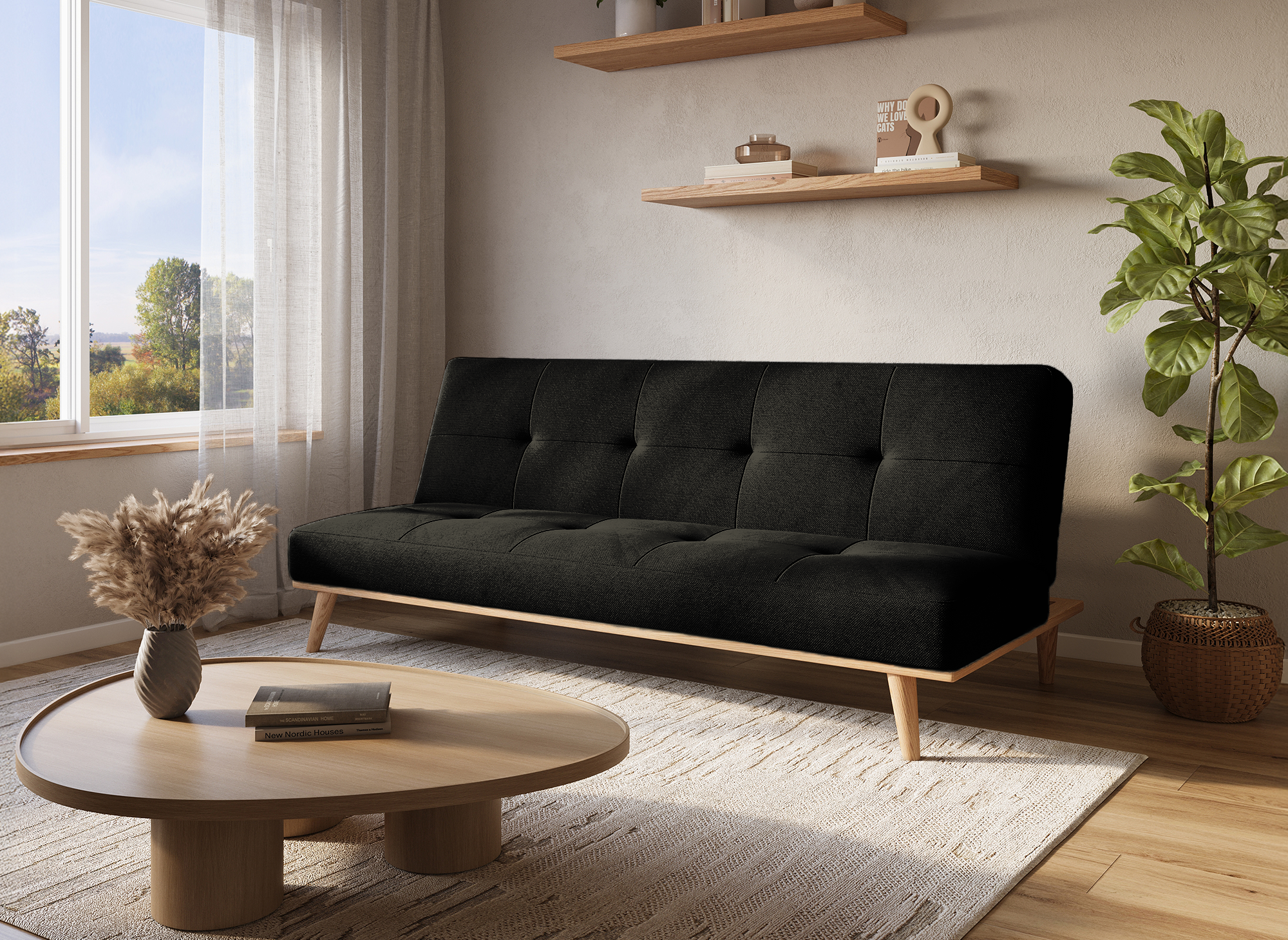 Banquette clic clac scandinave 3 places noir JESSY