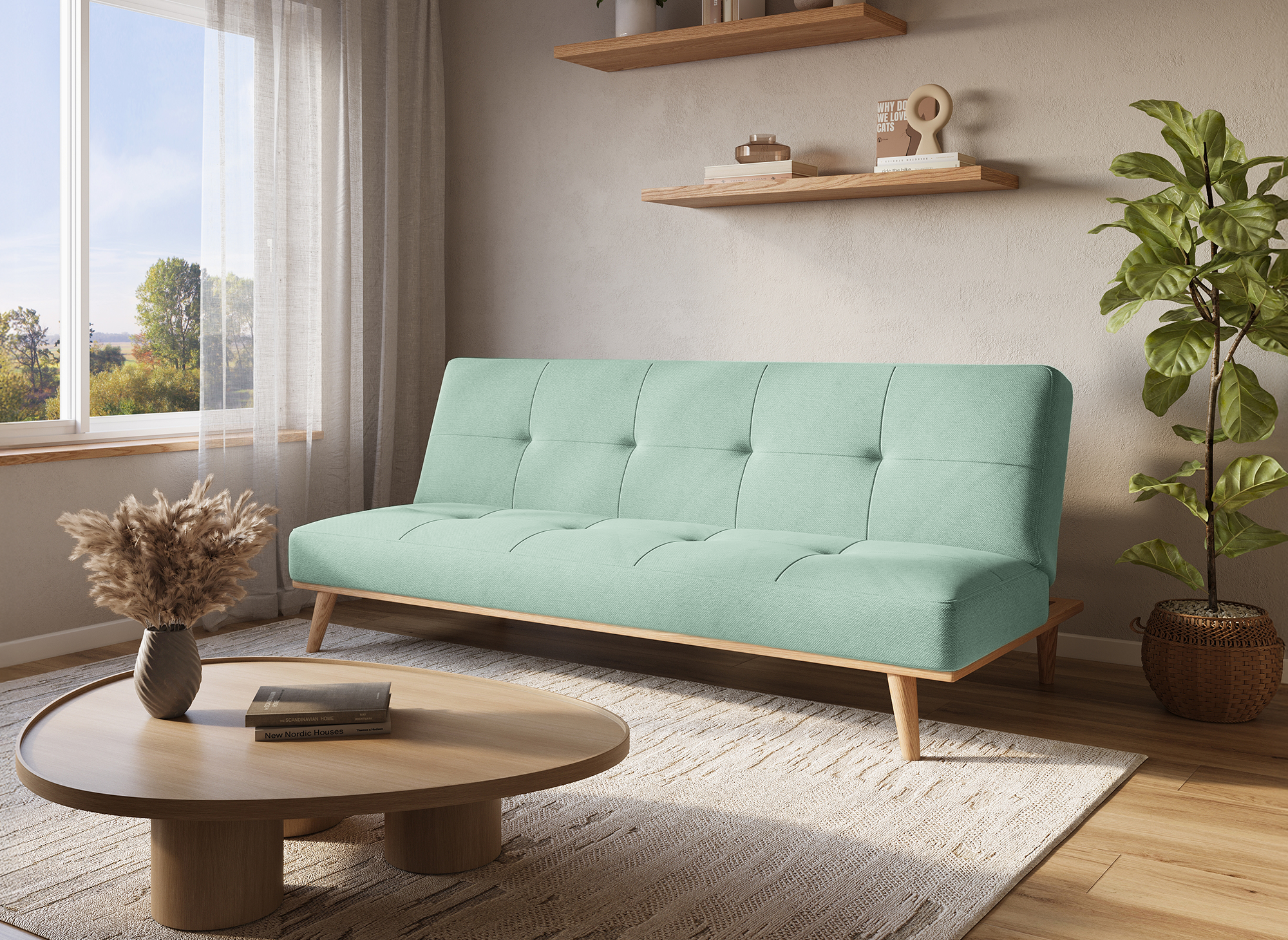 Banquette clic clac scandinave 3 places vert d'eau JESSY