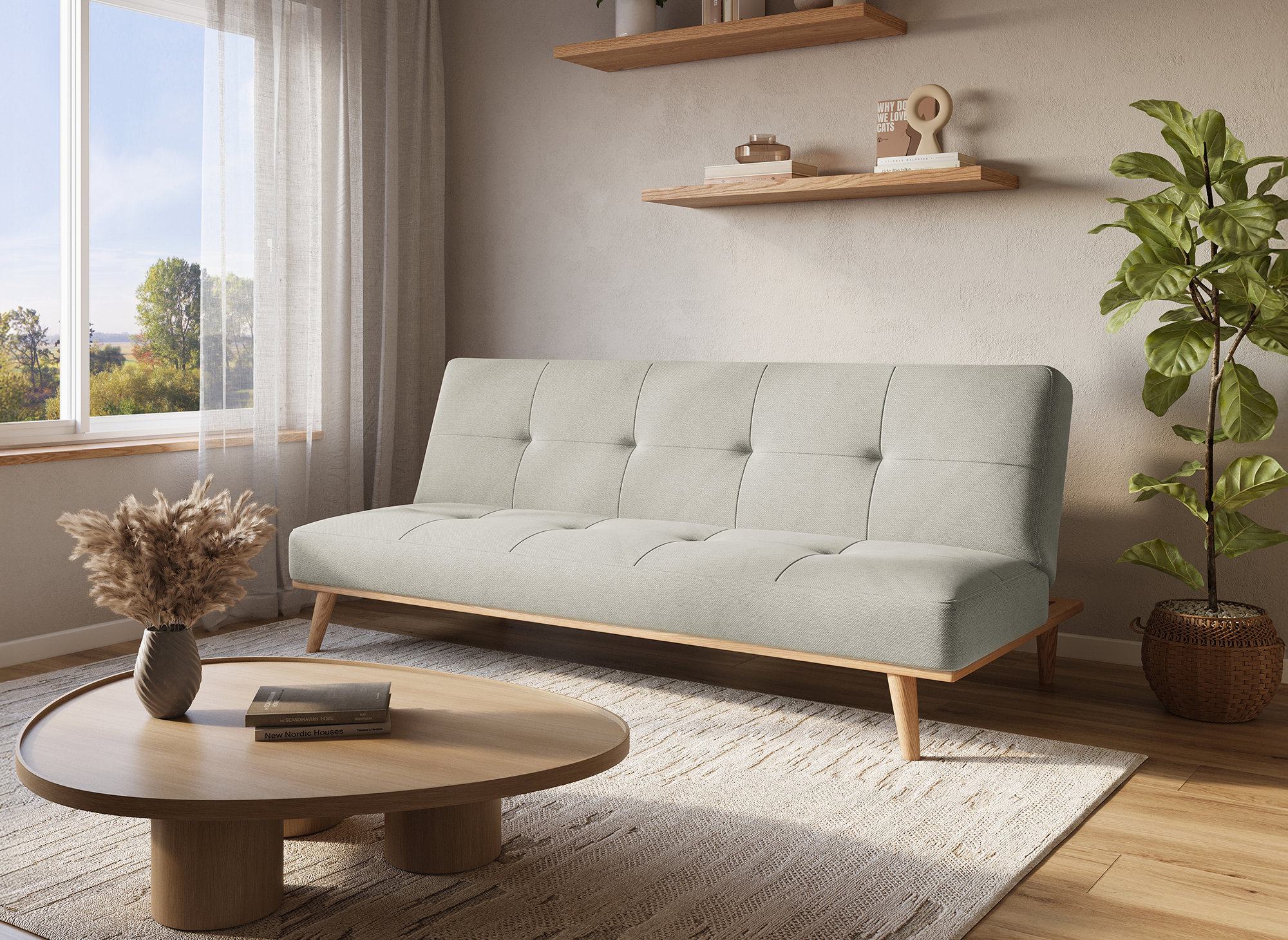 Banquette clic clac scandinave 3 places beige JESSY