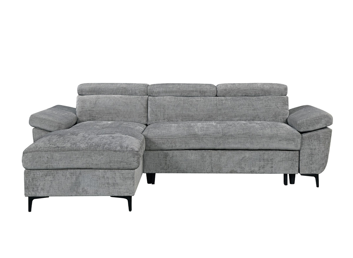 Canapé d'angle convertible en velours chiné gris foncé MONICA - Angle gauche
