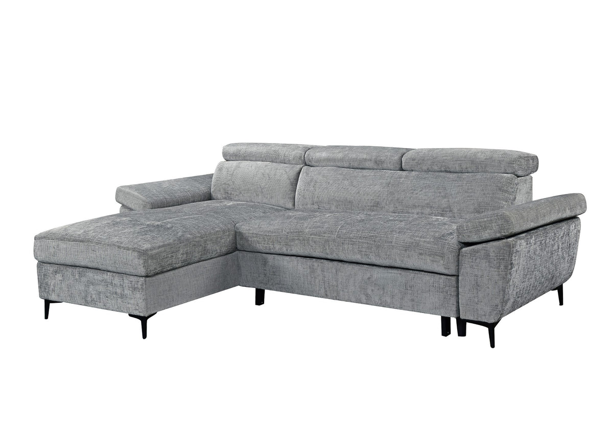 Canapé d'angle convertible en velours chiné gris foncé MONICA - Angle gauche