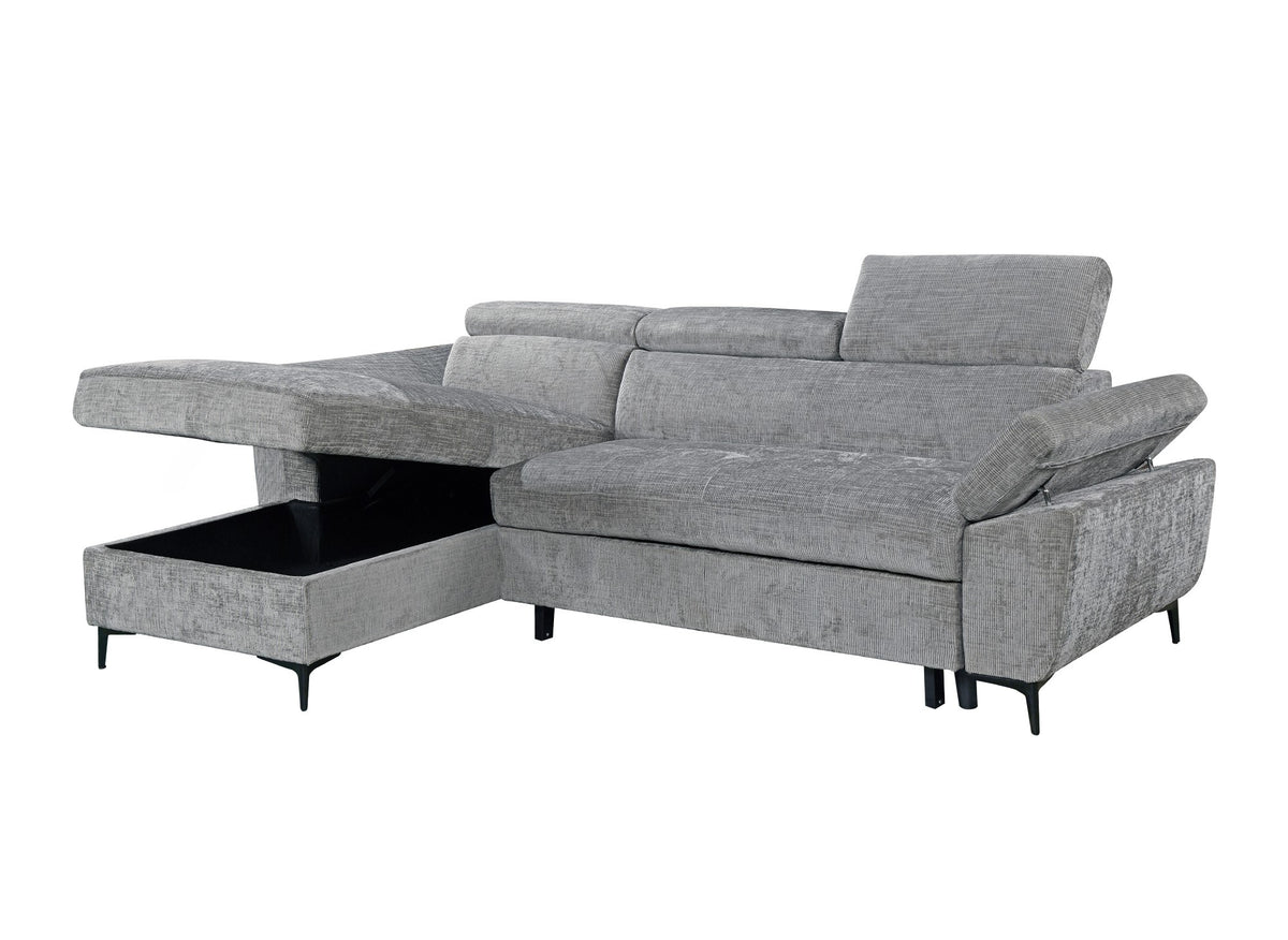 Canapé d'angle convertible en velours chiné gris foncé MONICA - Angle gauche