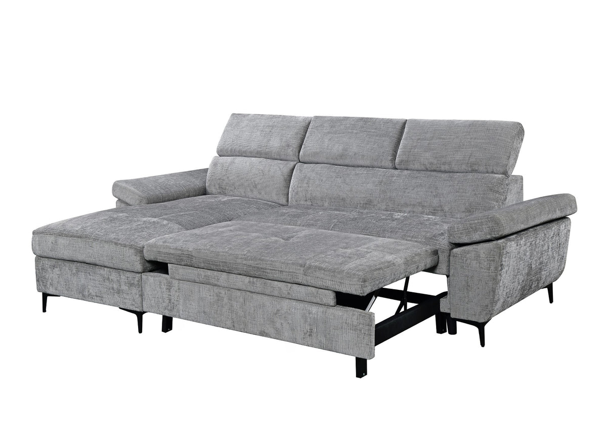 Canapé d'angle convertible en velours chiné gris foncé MONICA - Angle gauche