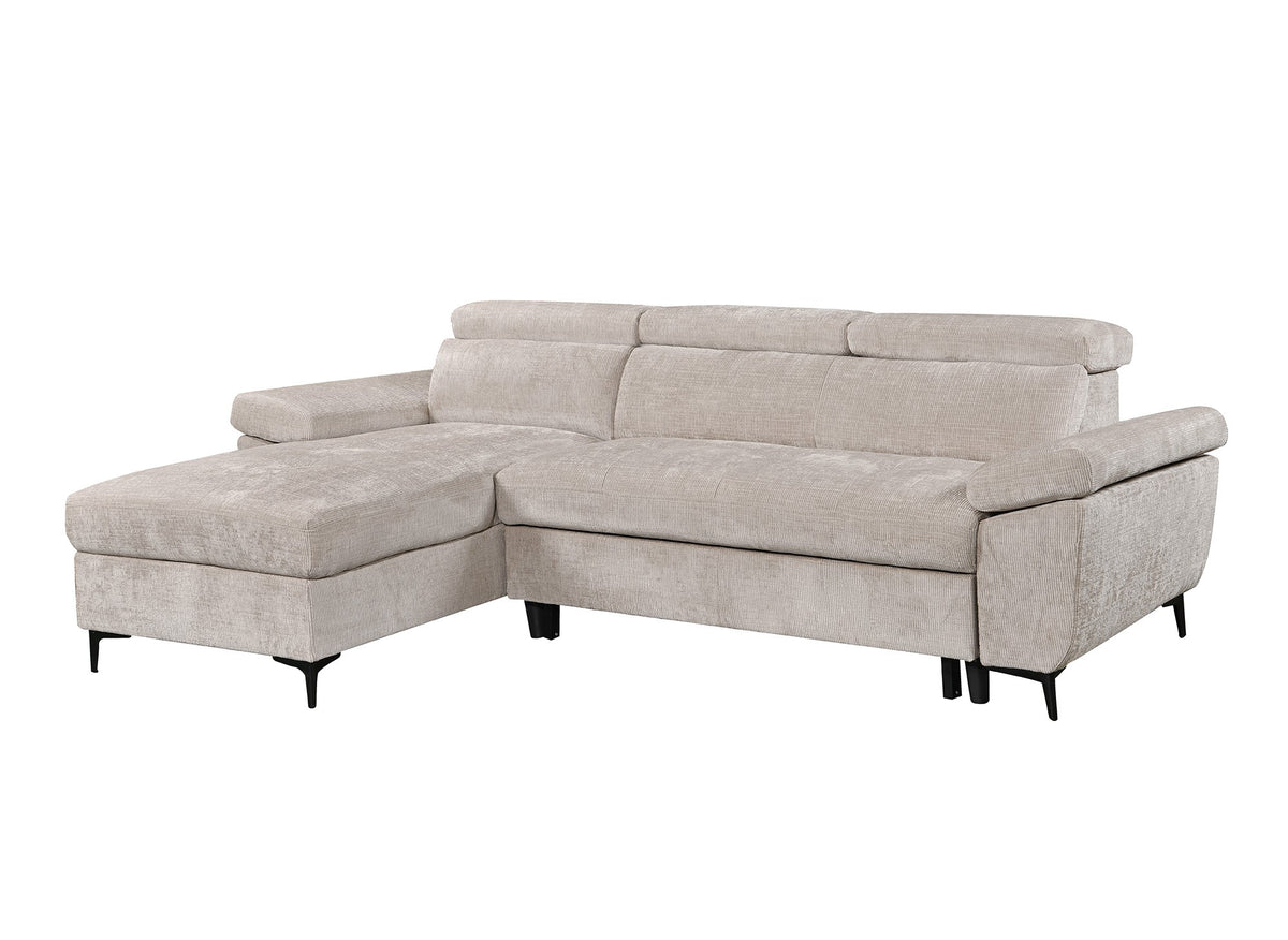 Canapé d'angle convertible en velours chiné beige MONICA - Angle gauche