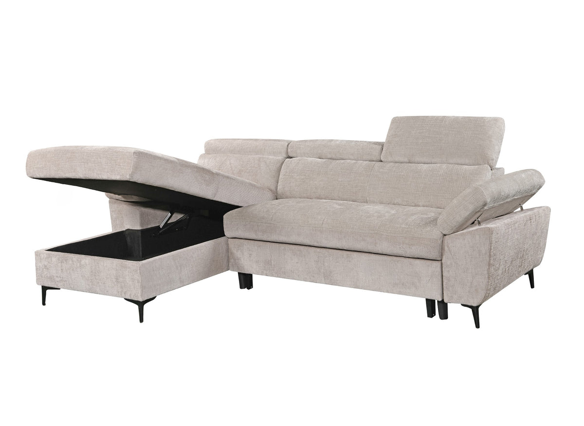 Canapé d'angle convertible en velours chiné beige MONICA - Angle gauche