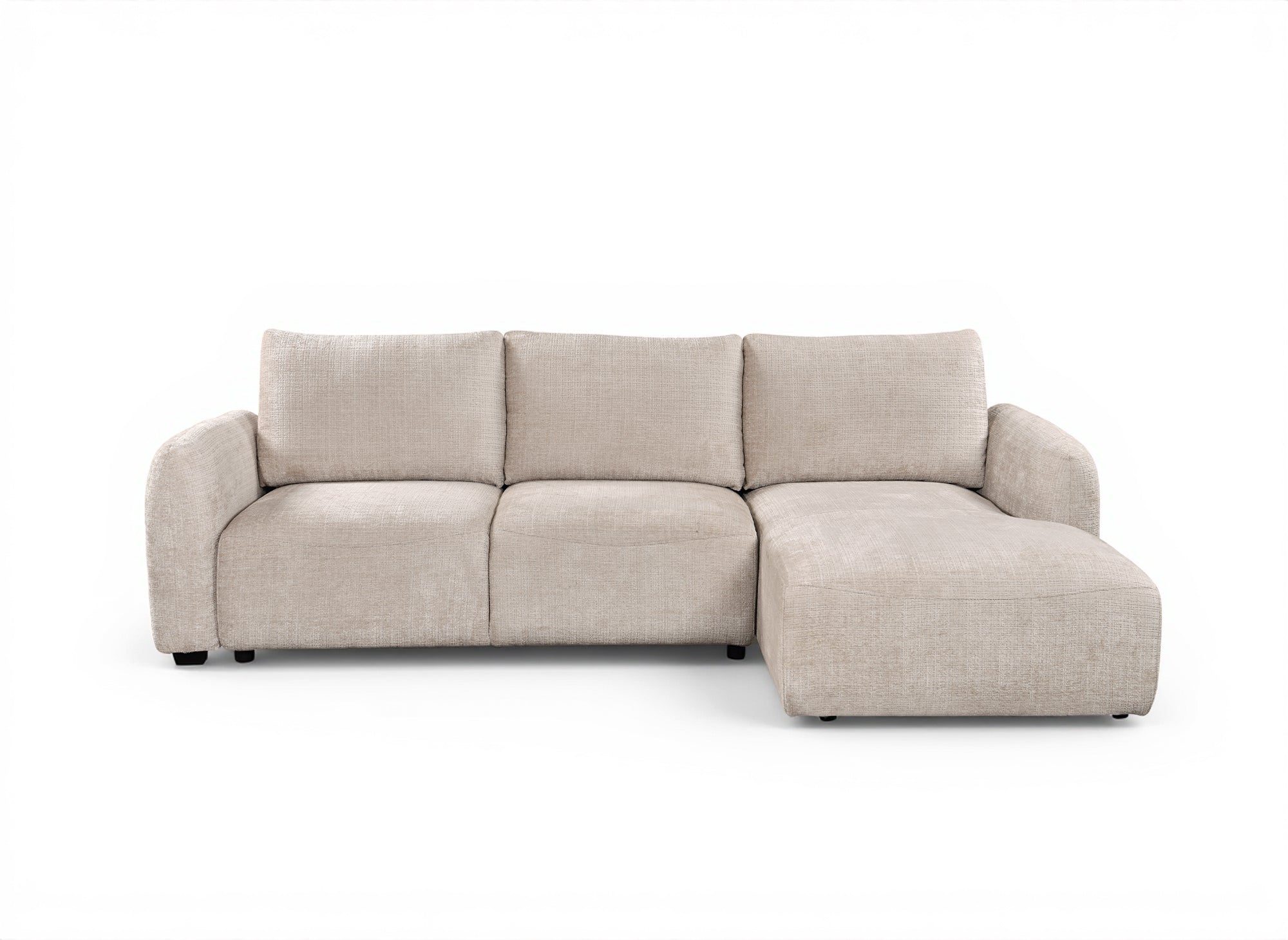 Canapé d'angle convertible avec coffre en velours chiné beige MARLA - Angle droit