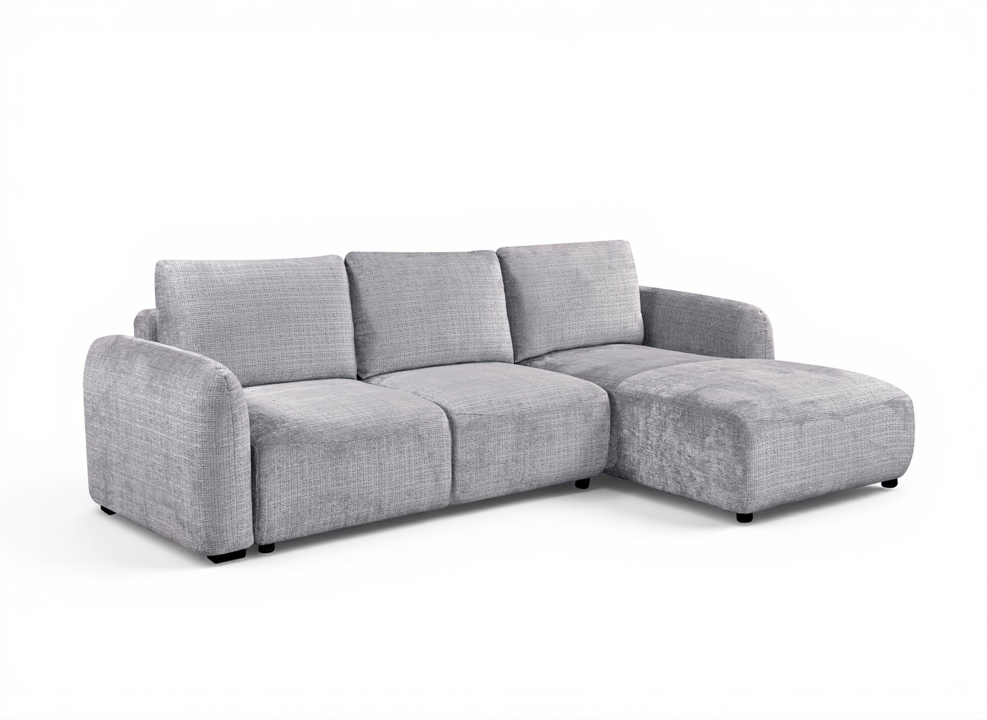 Canapé d'angle convertible avec coffre en velours chiné gris MARLA - Angle droit