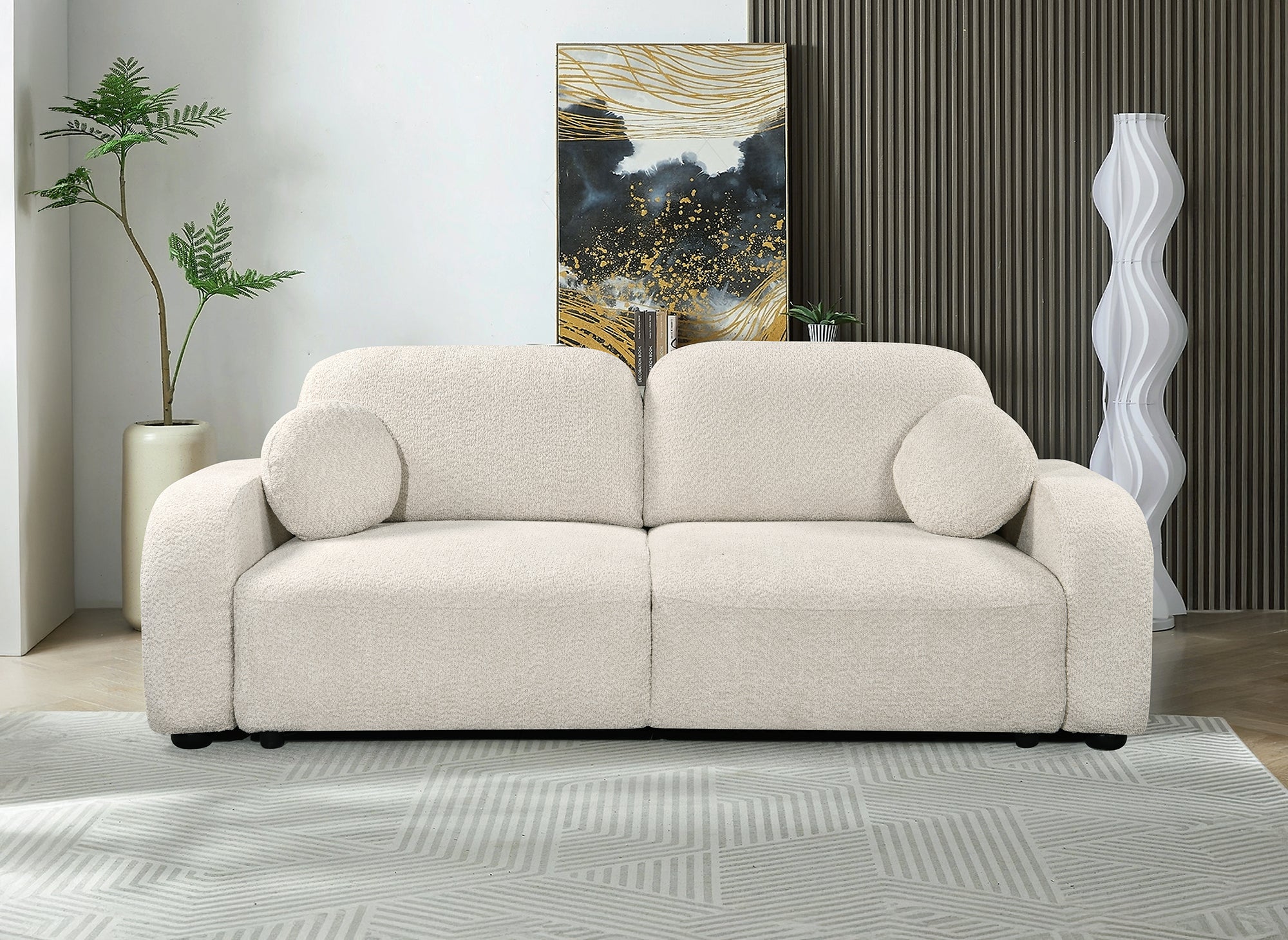 Canapé convertible 3 places en tissu bouclette écru MAYORA