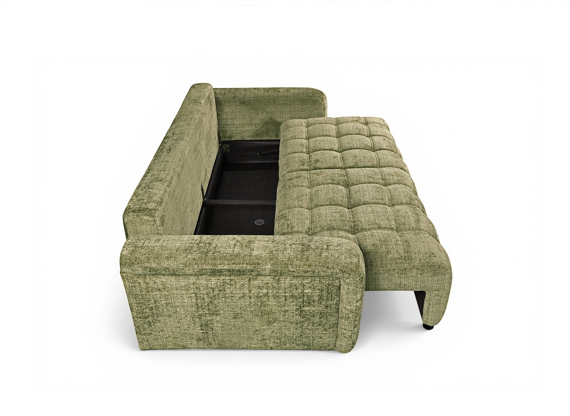 Canapé convertible avec coffre 3 places en velours chiné vert olive RALYA