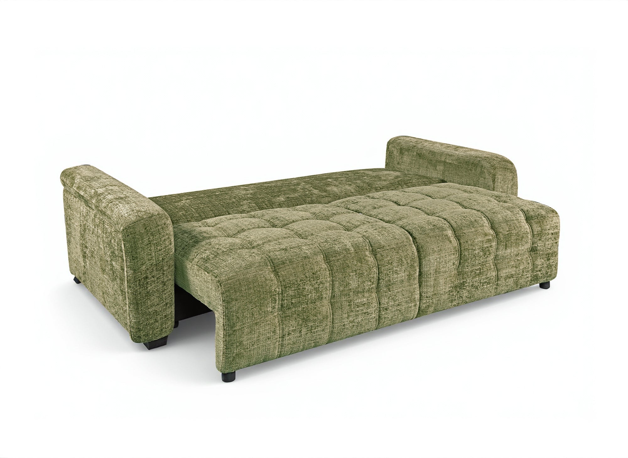 Canapé convertible avec coffre 3 places en velours chiné vert olive RALYA