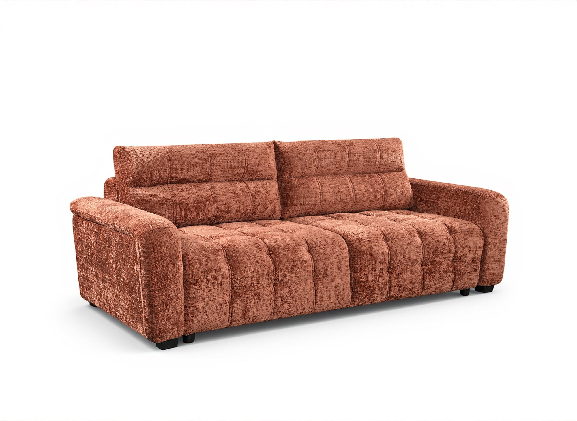 Canapé convertible avec coffre 3 places en velours chiné terracotta RALYA