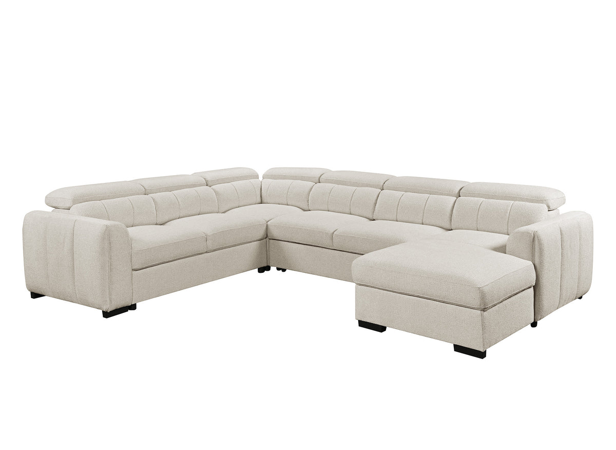 Canapé panoramique convertible avec coffre en tissu bouclette beige NAJAH - Angle droit
