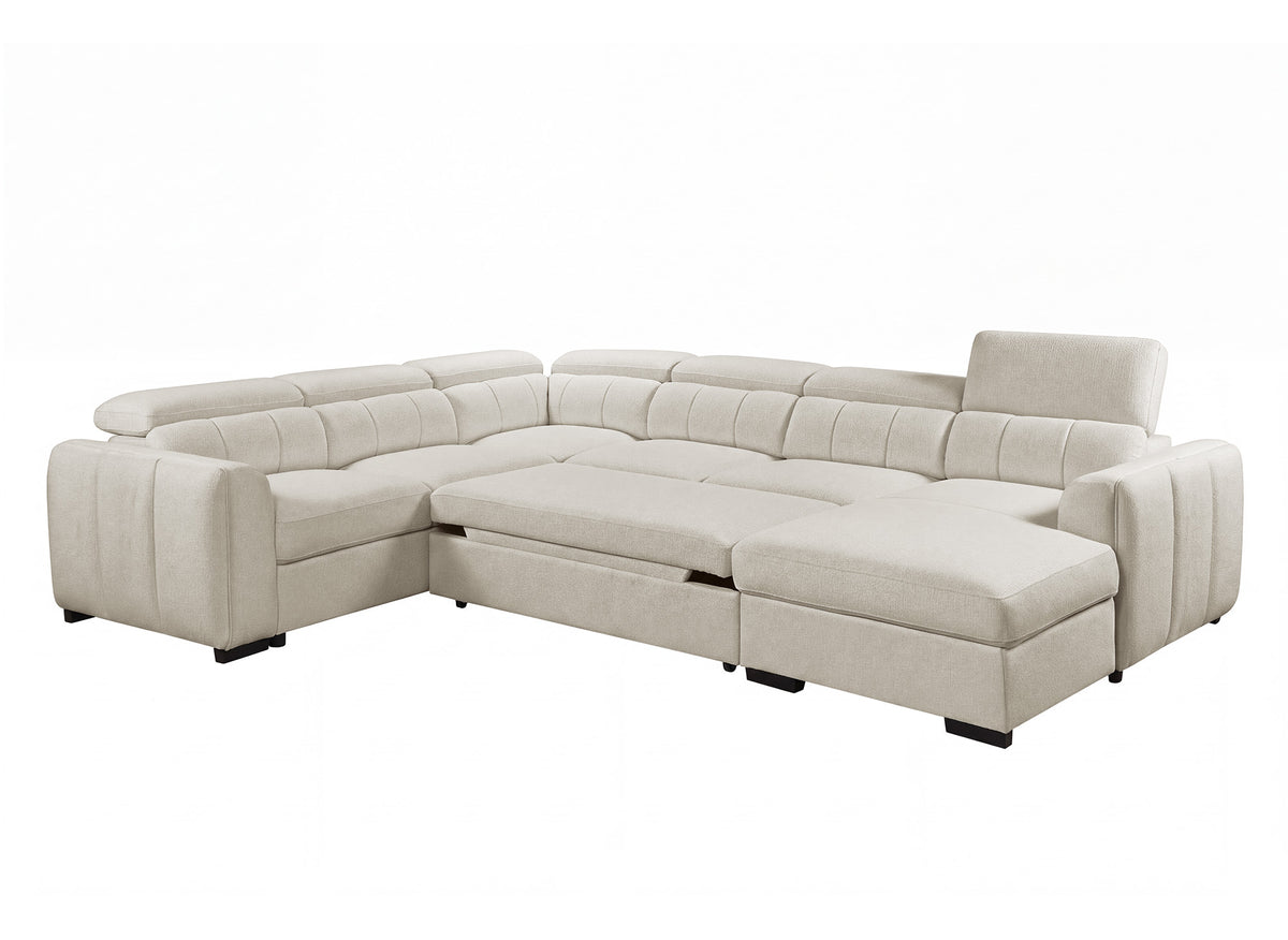 Canapé panoramique convertible avec coffre en tissu bouclette beige NAJAH - Angle droit