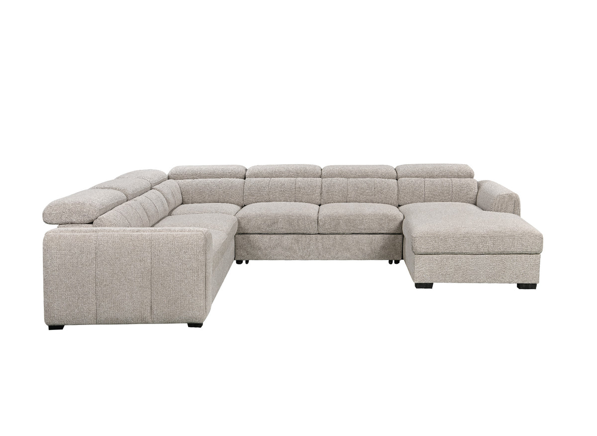 Canapé panoramique convertible avec coffre en tissu bouclette taupe NAJAH - Angle droit