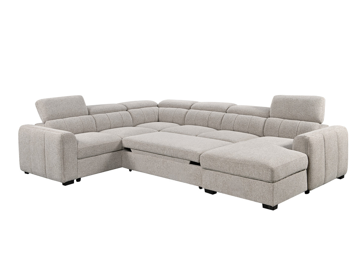 Canapé panoramique convertible avec coffre en tissu bouclette taupe NAJAH - Angle droit