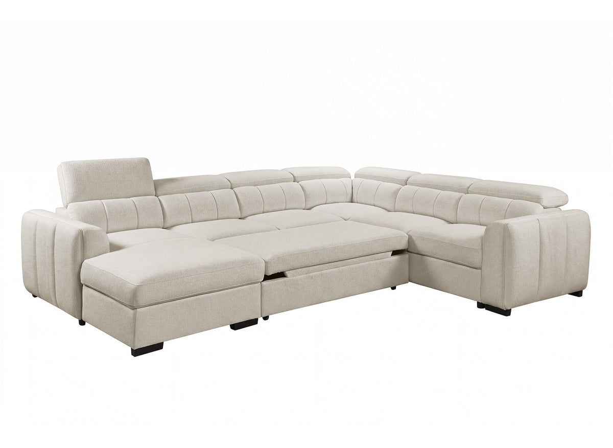 Canapé panoramique convertible avec coffre en tissu bouclette beige NAJAH - Angle gauche