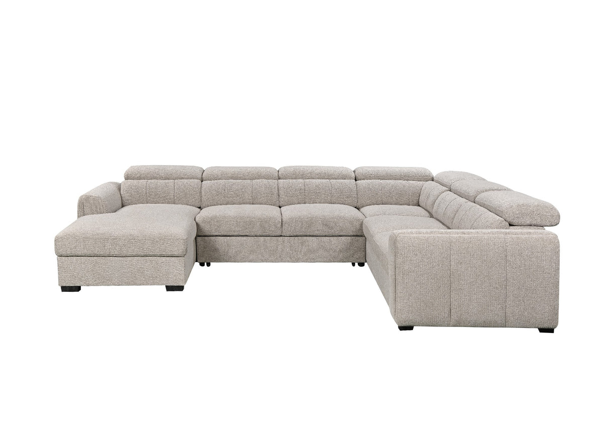 Canapé panoramique convertible avec coffre en tissu bouclette taupe NAJAH - Angle gauche