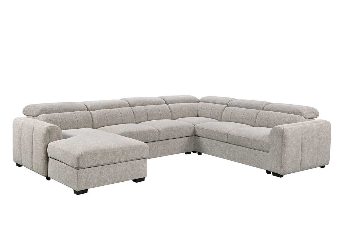 Canapé panoramique convertible avec coffre en tissu bouclette taupe NAJAH - Angle gauche