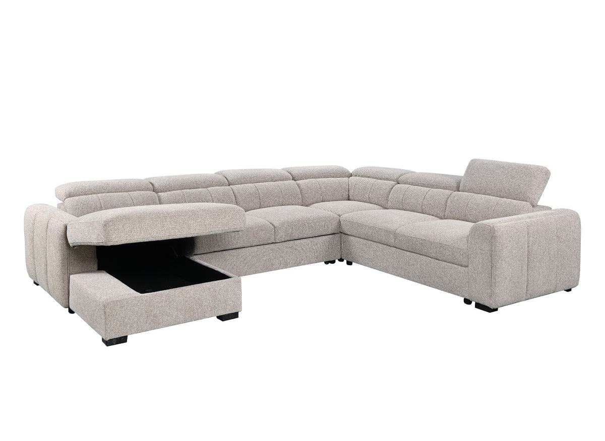 Canapé panoramique convertible avec coffre en tissu bouclette taupe NAJAH - Angle gauche