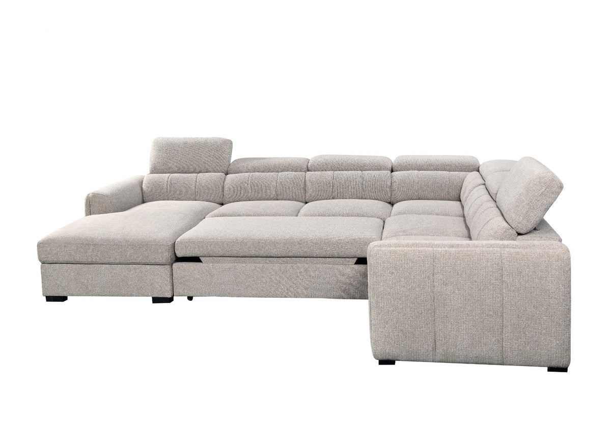 Canapé panoramique convertible avec coffre en tissu bouclette taupe NAJAH - Angle gauche