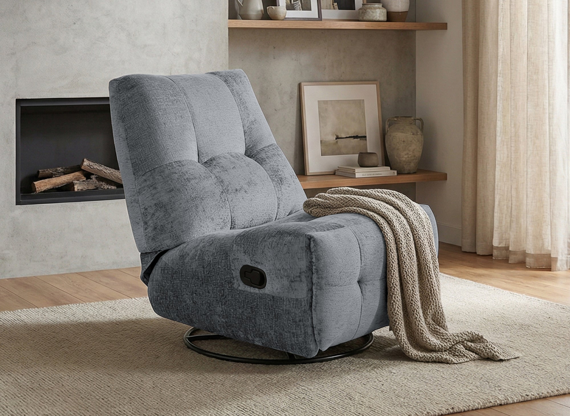 Fauteuil relax pivotant en velours chiné gris LISON