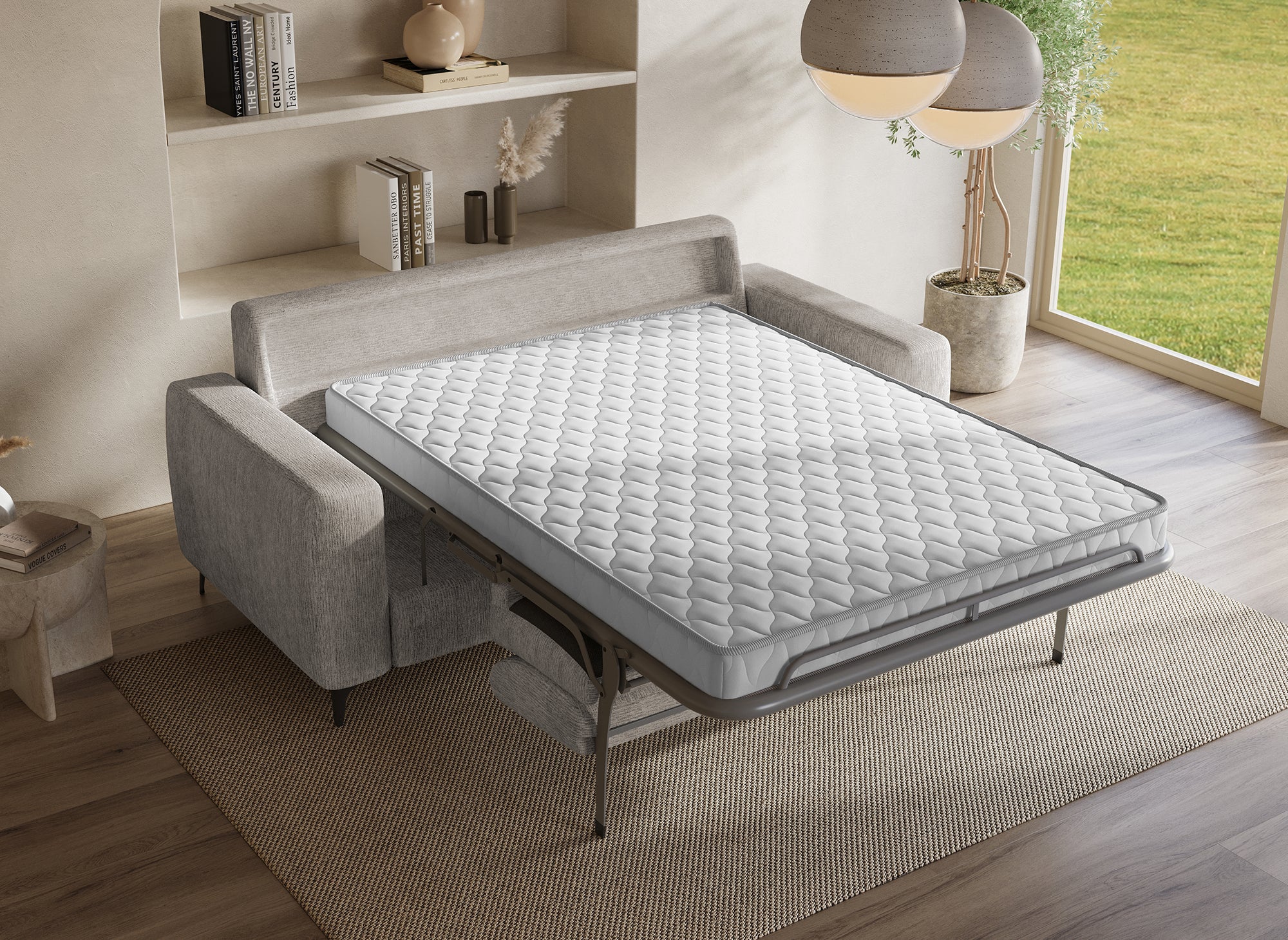 Canapé convertible express 3 places en velours chiné beige NONA