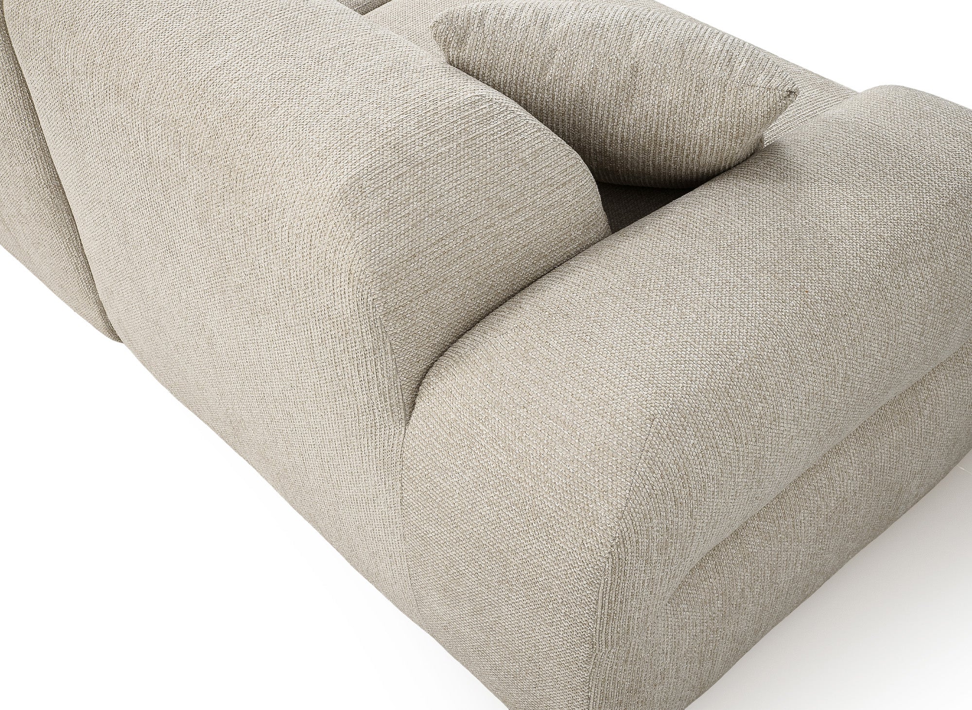 Canapé droit 3 places + pouf en tissu texturé beige SAKURA