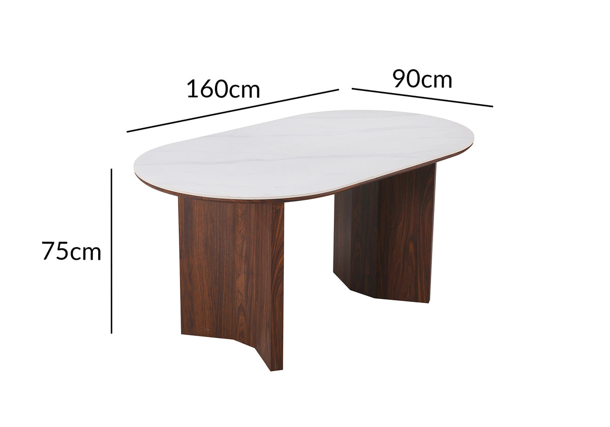 Table à manger céramique beige et bois noyer 6 personnes 160 cm AMANDINE