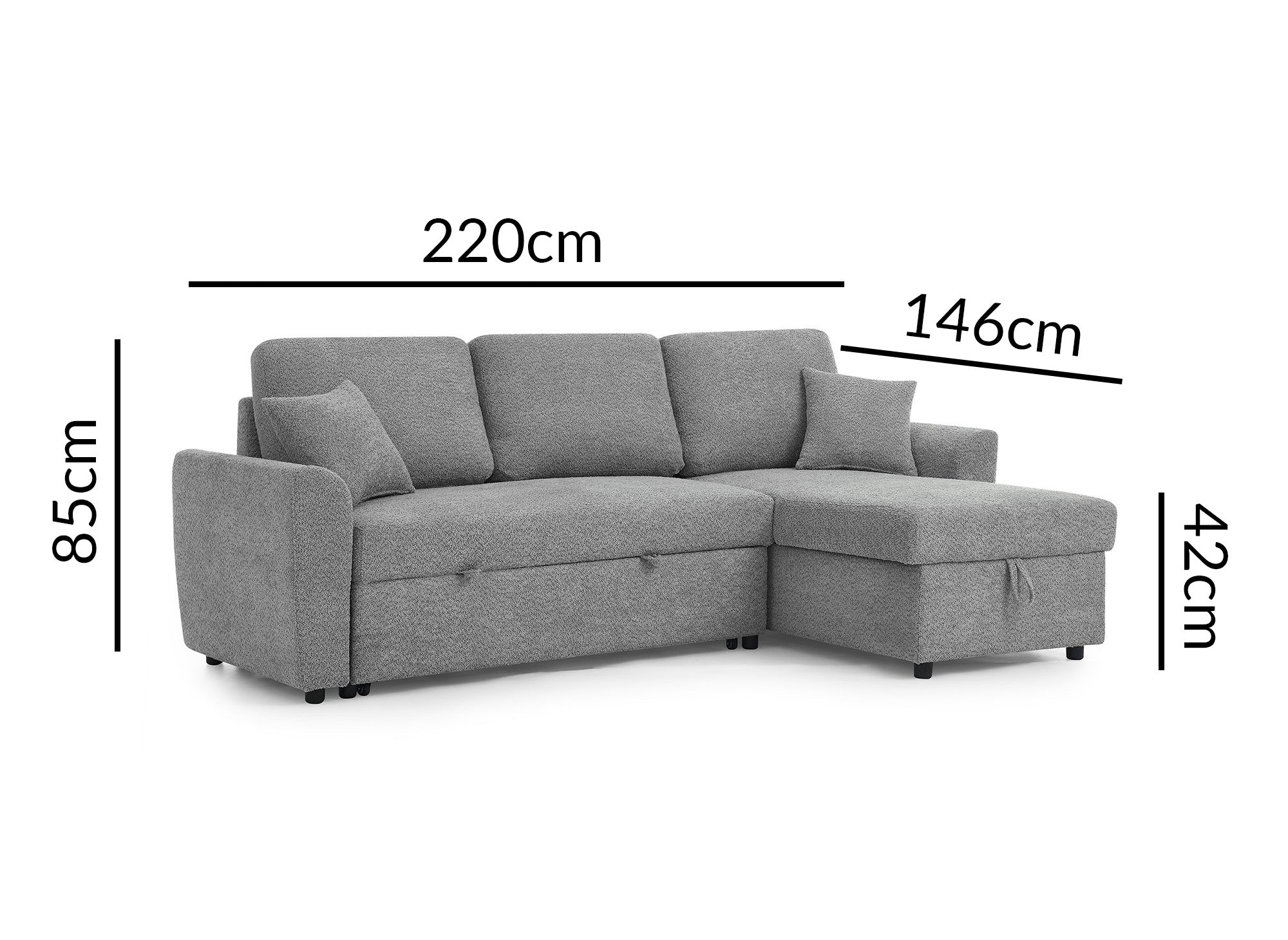 Canapé d'angle convertible et réversible avec coffre en tissu bouclette gris ADRYEN