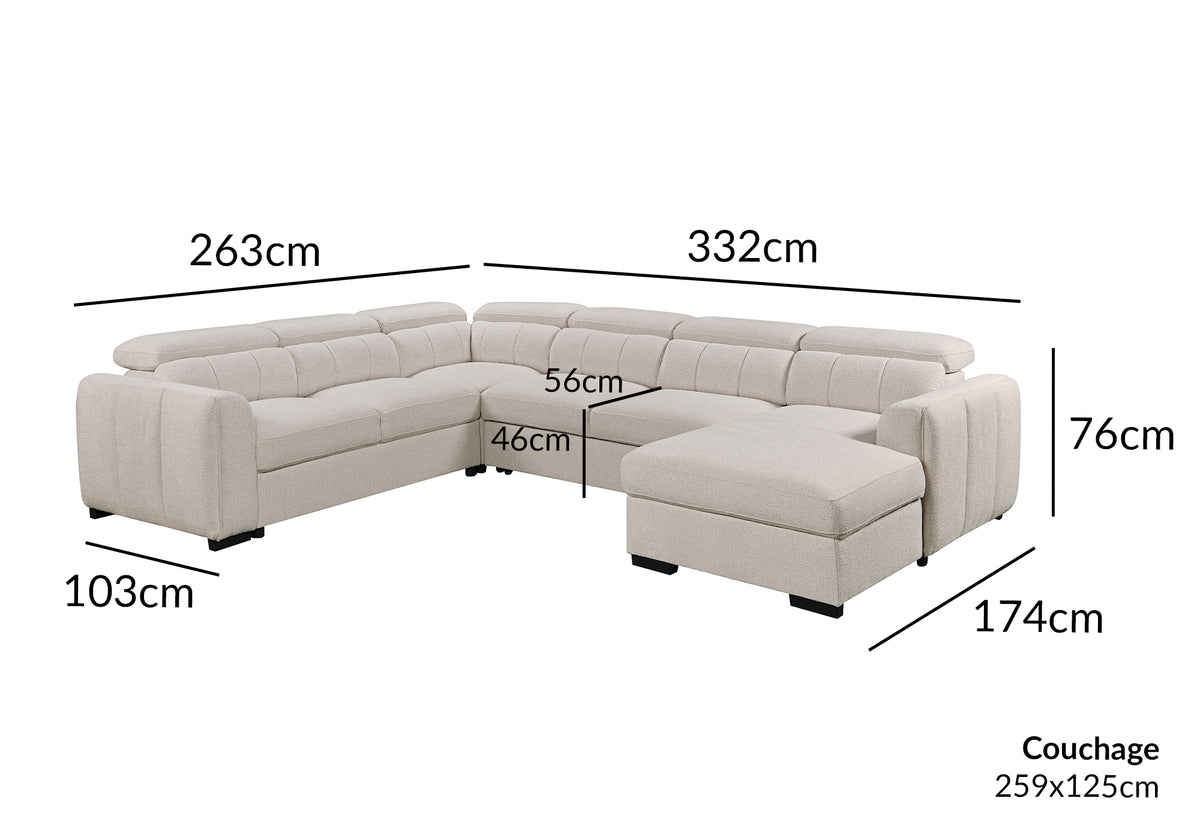 Canapé panoramique convertible avec coffre en tissu bouclette beige NAJAH - Angle droit