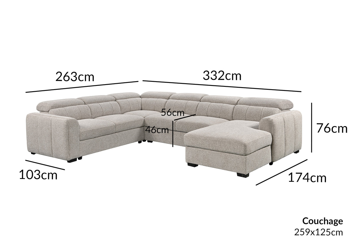 Canapé panoramique convertible avec coffre en tissu bouclette taupe NAJAH - Angle droit