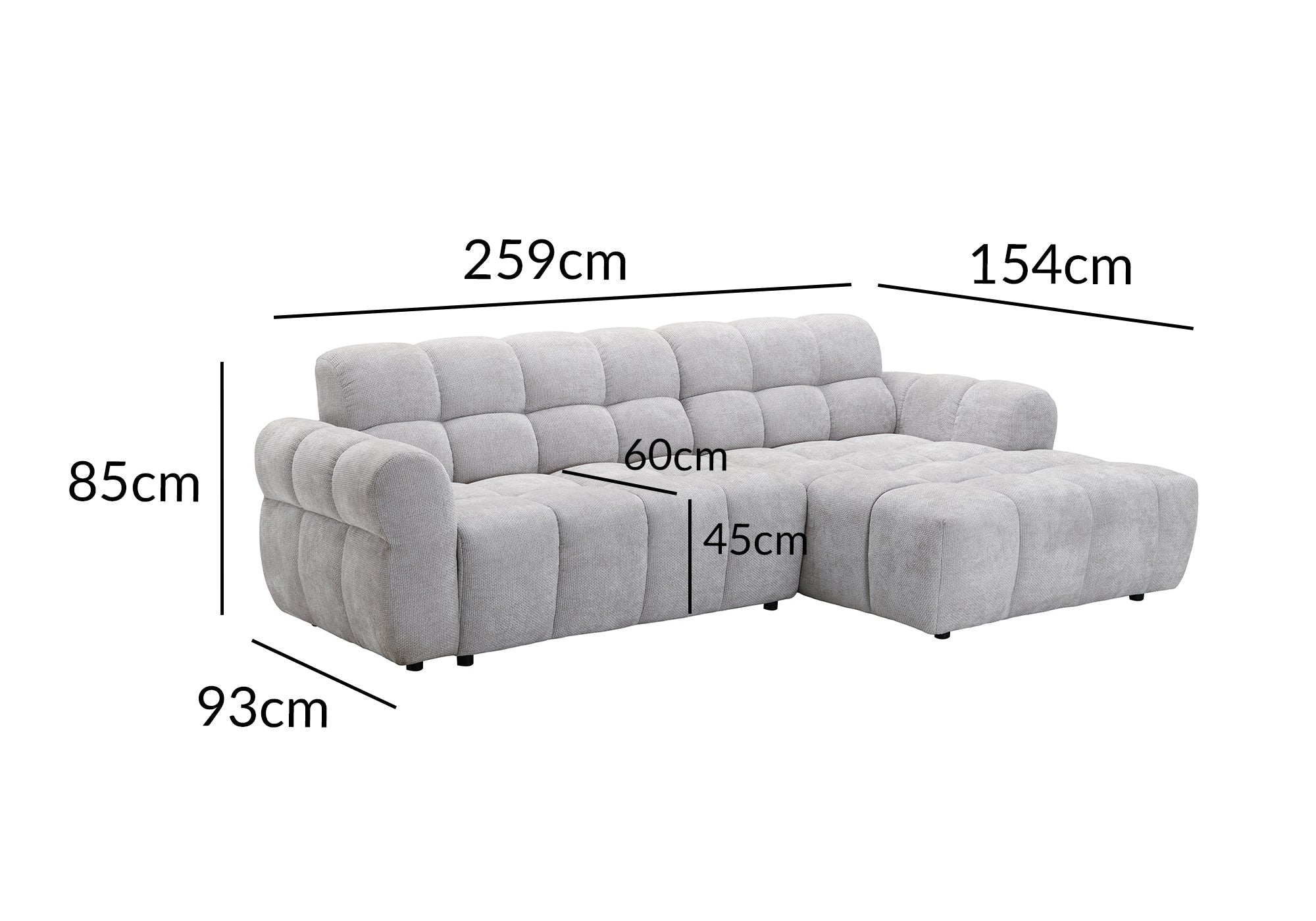 Canapé d'angle fixe en velours texturé gris clair JAROD - Angle droit