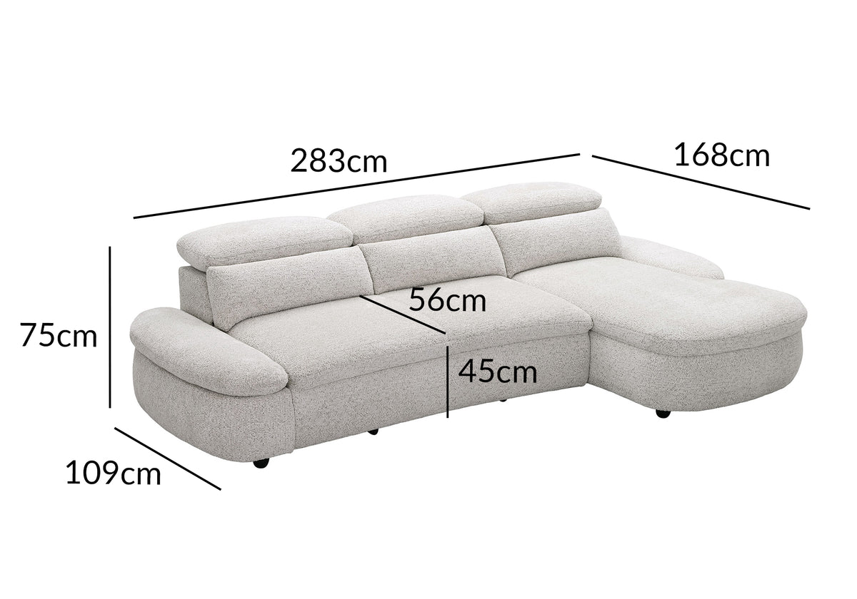 Canapé d'angle relax électrique en tissu bouclette beige CLEMENT - Angle droit