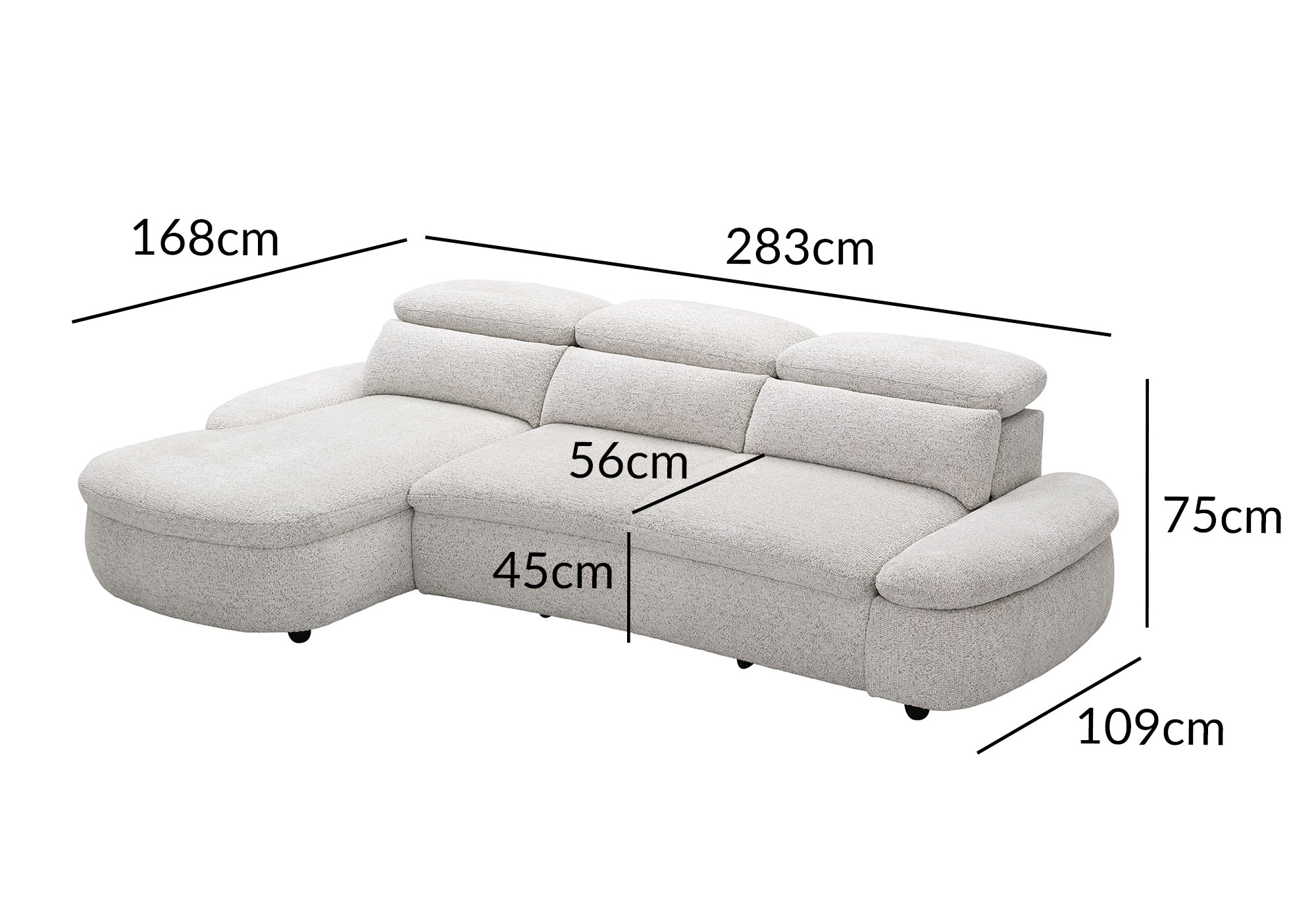Canapé d'angle relax électrique en tissu bouclette beige CLEMENT - Angle gauche