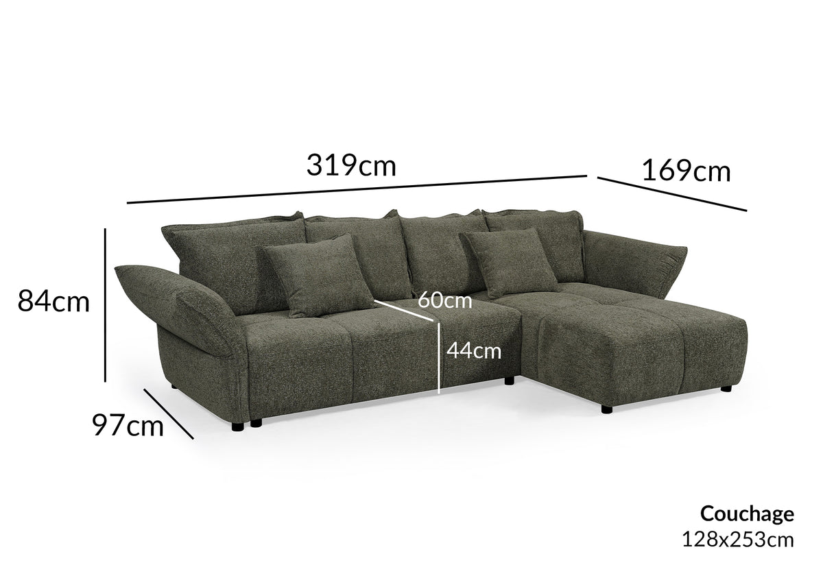 Canapé d'angle convertible réversible en velours tissé vert olive BELINE