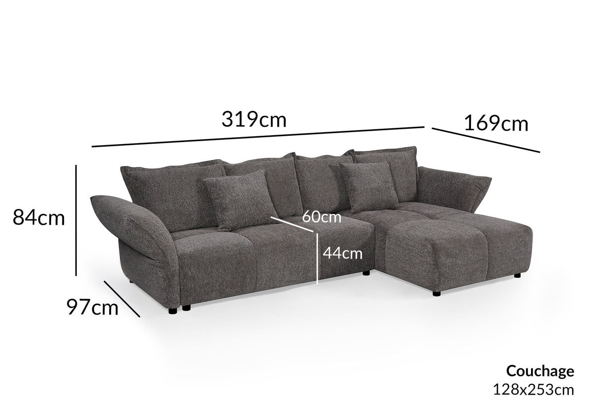 Canapé d'angle convertible réversible en velours tissé gris BELINE
