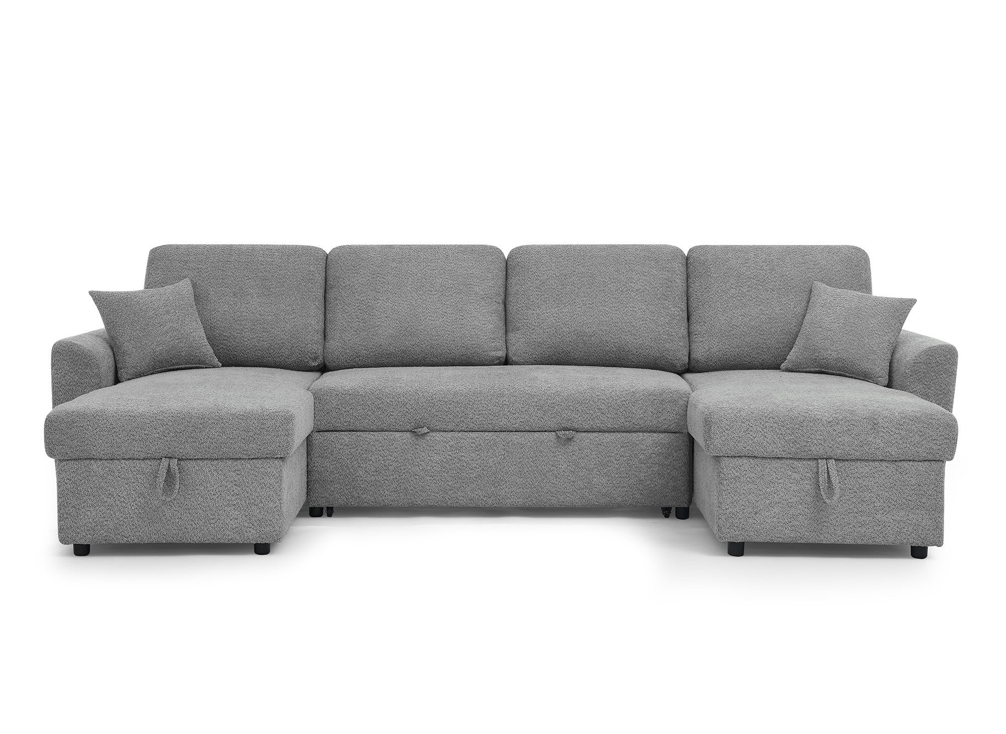 Canapé panoramique convertible 2 coffres de rangement en tissu bouclette gris ADRYEN