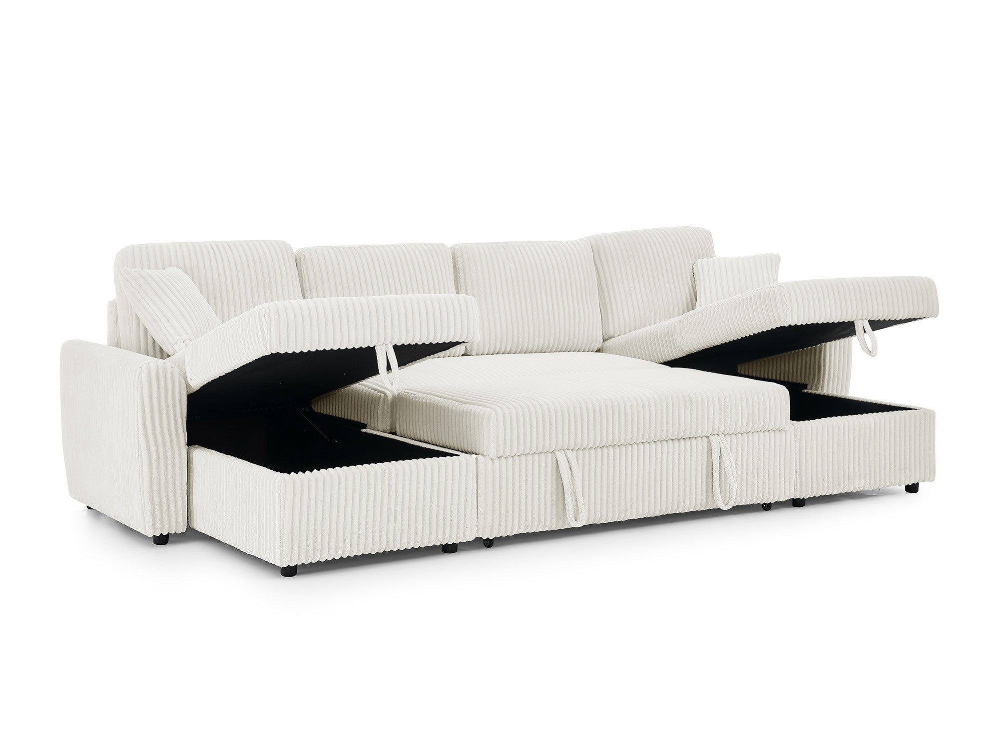 Canapé panoramique convertible avec coffres en velours côtelé épais beige ADRYEN