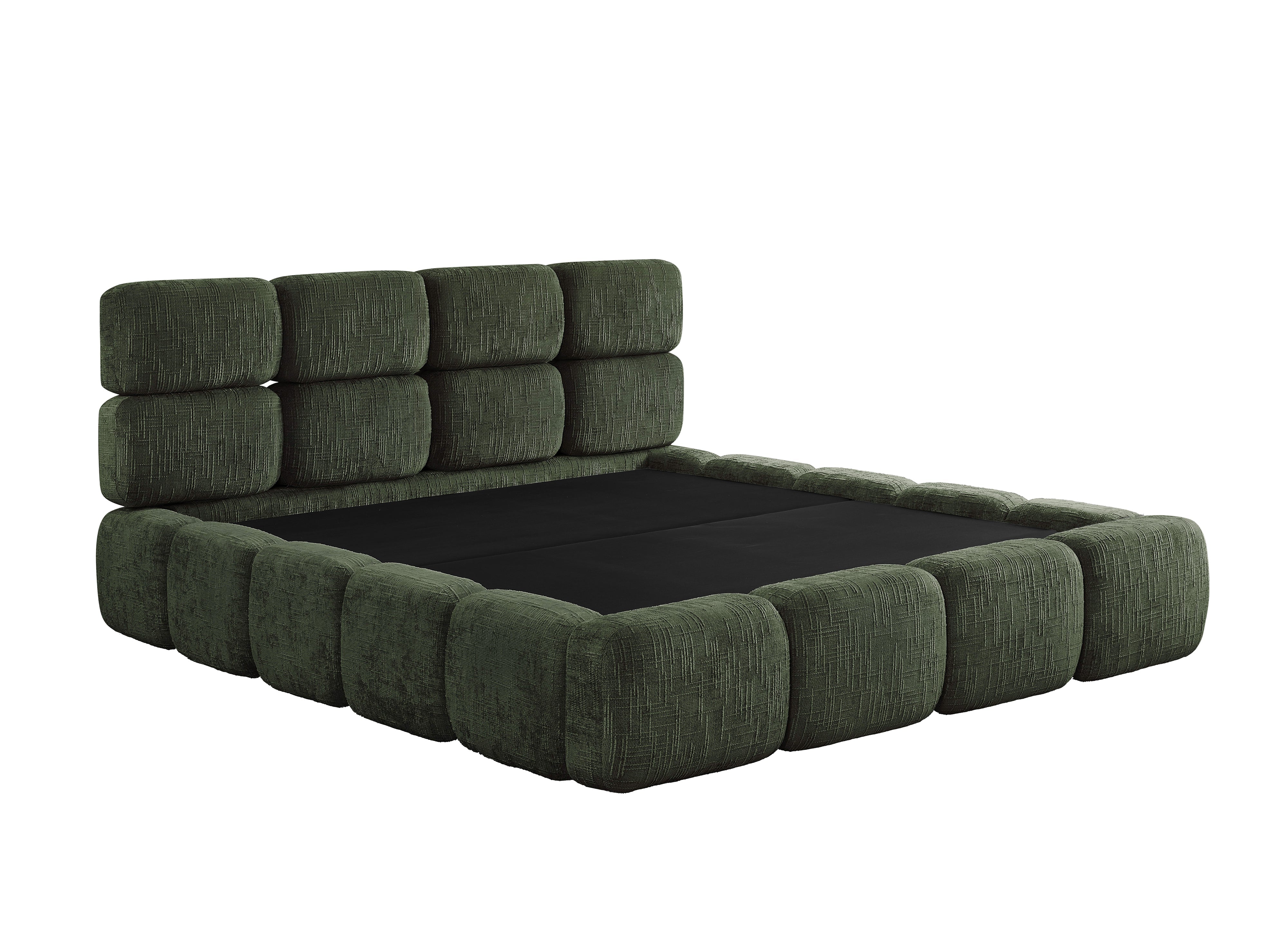 Lit coffre en velours chiné vert olive 140x190 cm BUBBLE