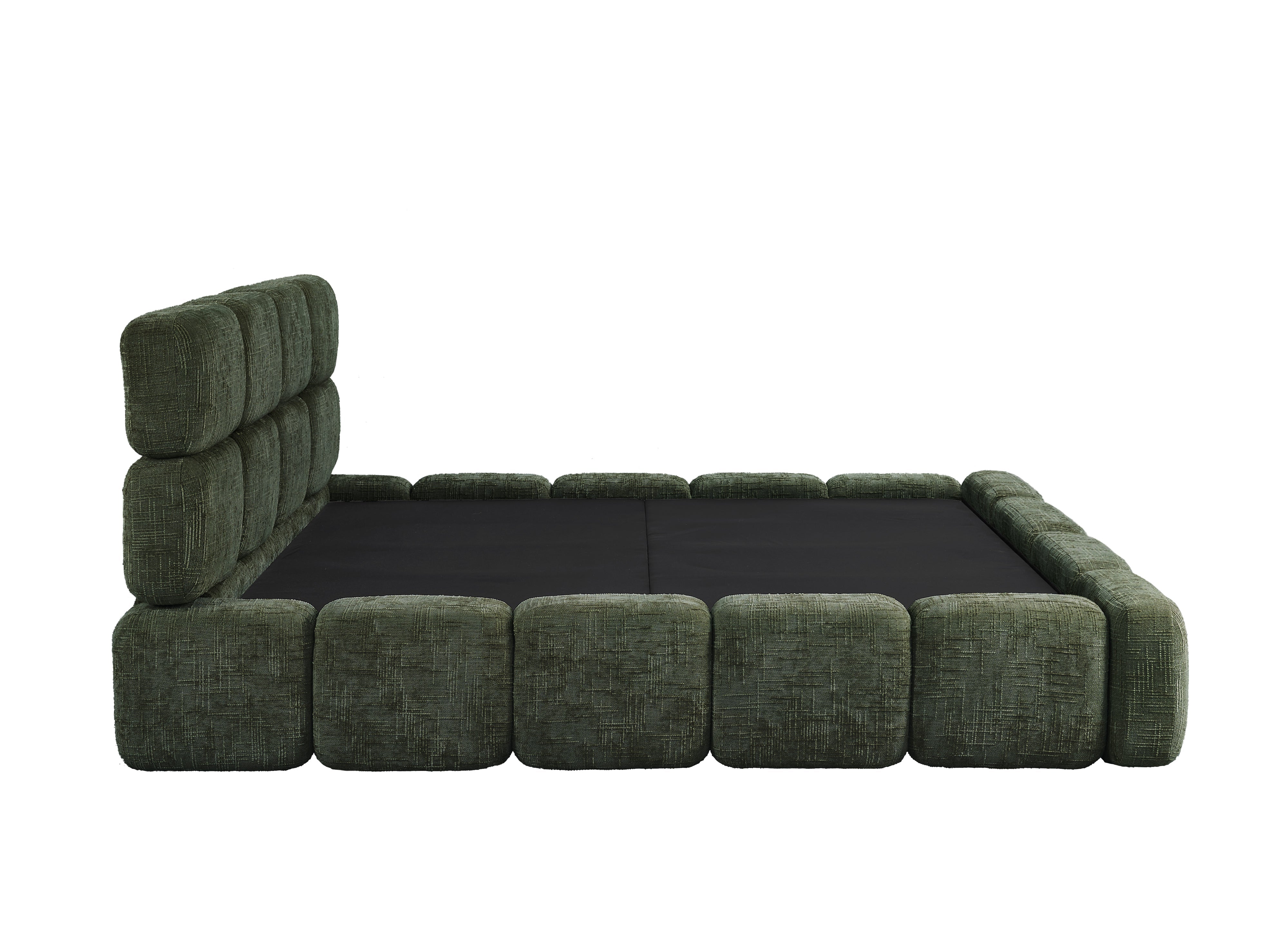 Lit coffre en velours chiné vert olive 140x190 cm BUBBLE