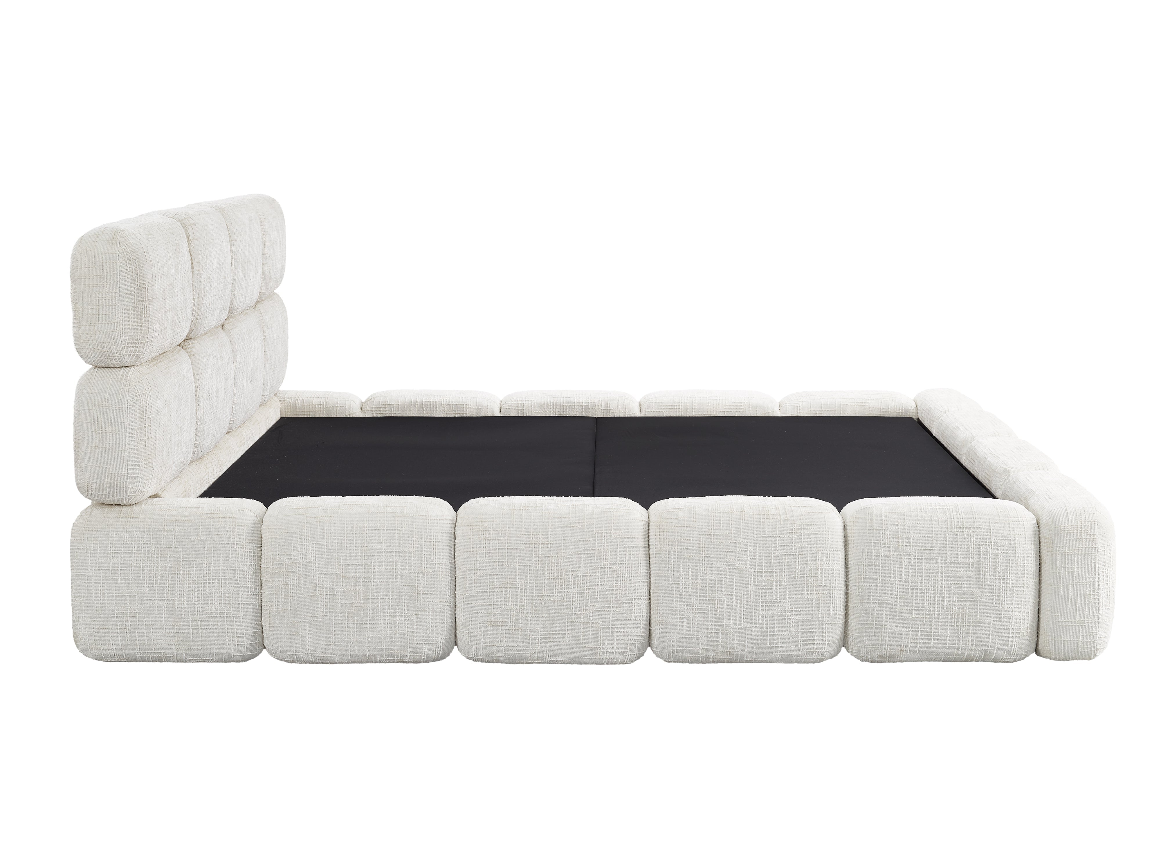 Lit coffre en velours chiné beige 140x190 cm BUBBLE